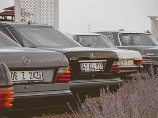 Classic mercedes cars in a row