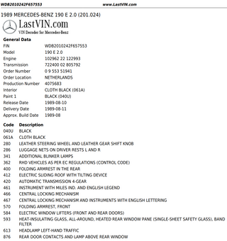 W201 Baby Benz front right interior door handle used OEM