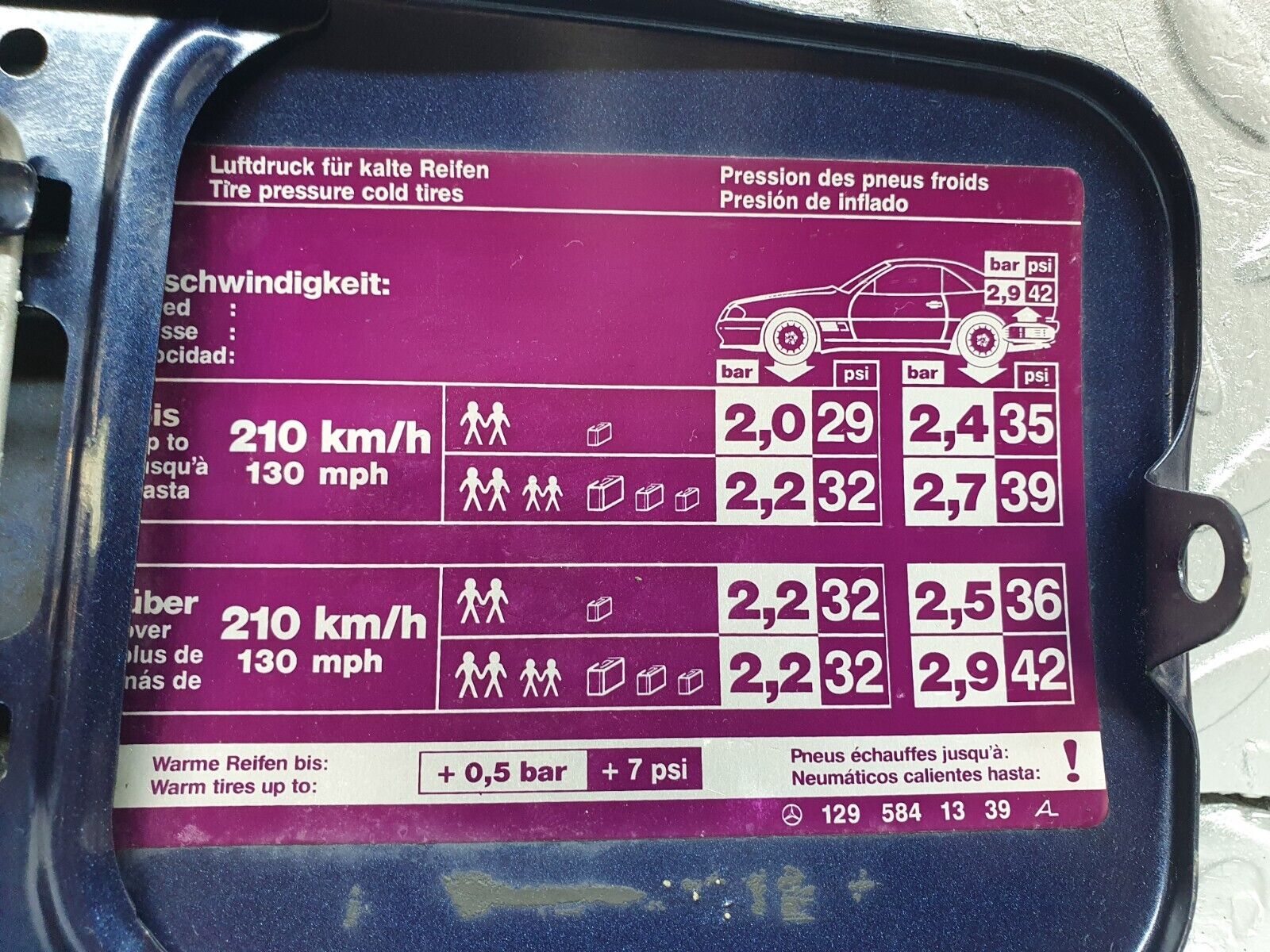 42355 Mercedes-Benz R129 320SL Coupe Fuel Tank Flap Cap 1295841339