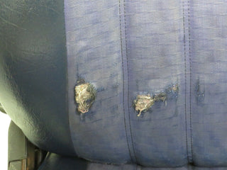 W123 Coupe front right seat blue half leather used OEM