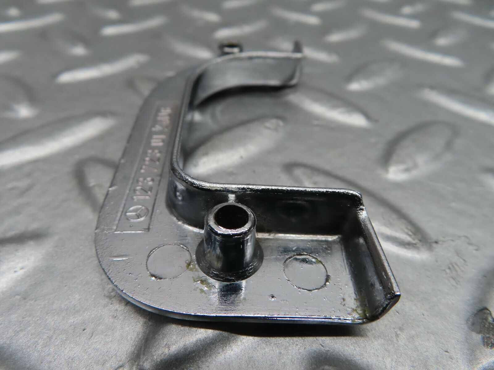 21083 Mercedes-Benz W123 230E Left Chrome Door Latch Trim 1237230124
