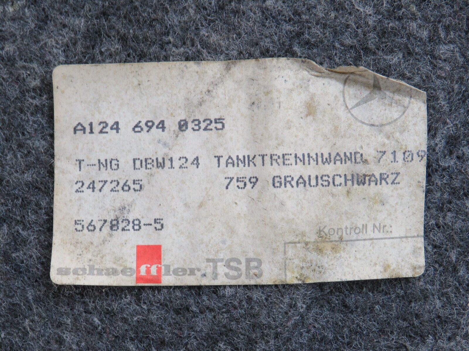 34064 Mercedes-Benz W124 260E Fuel Tank Cover Plate Carpet 1246940325