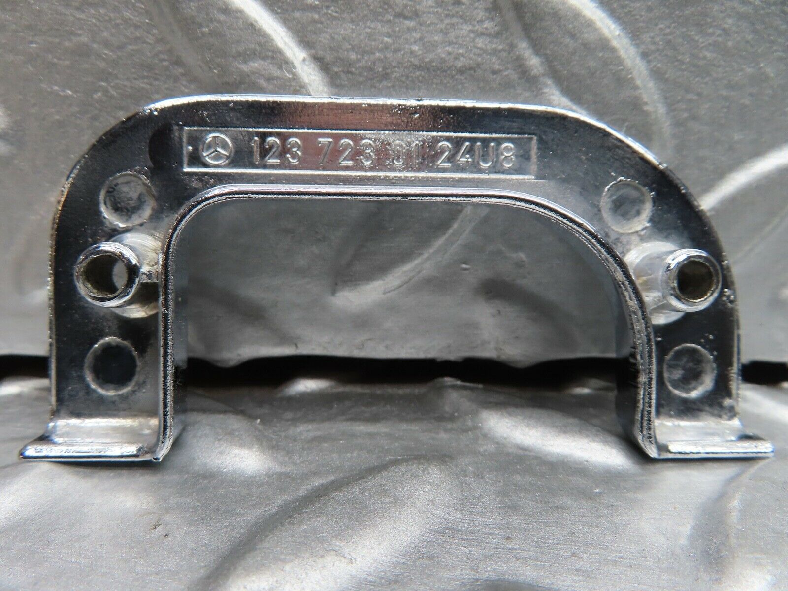 21084 Mercedes-Benz W123 230E Left Chrome Door Latch Trim 1237230124