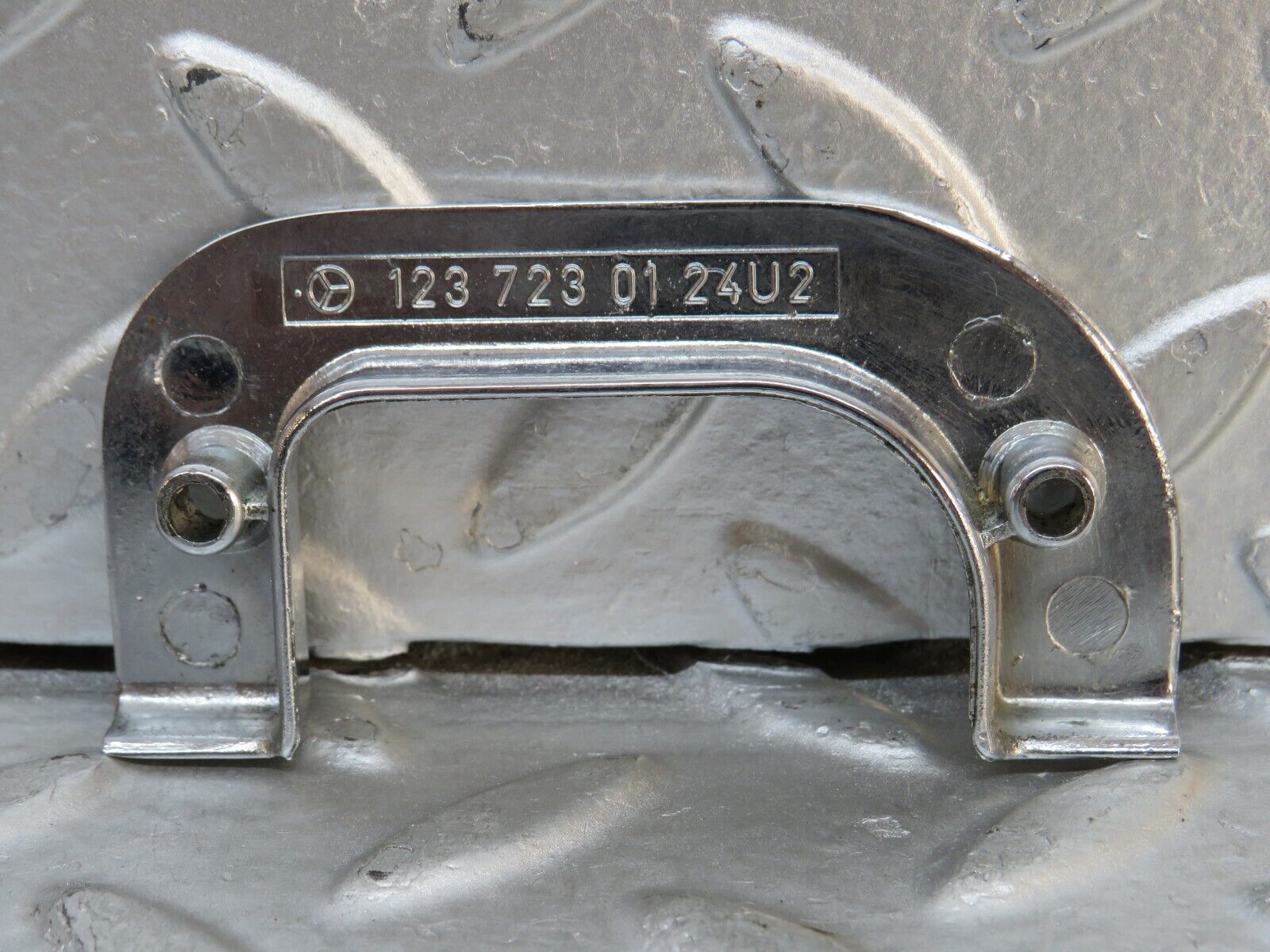 28803 Mercedes-Benz W123 230E Left Interior Chrome Door Latch Trim 1237230124