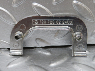 W123 right interior chrome door latch trim used OEM