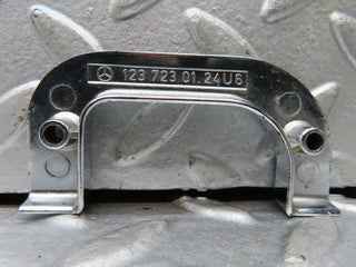 W123 left chrome door latch trim used OEM