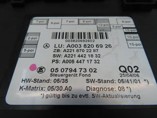 11083 Mercedes-Benz W221 S320 Rear Door Control Unit 2218702287