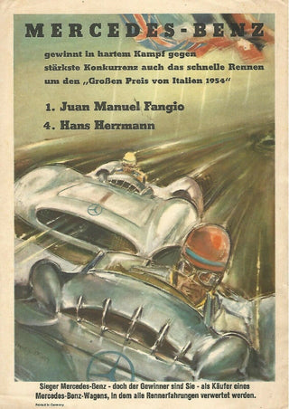 3016 Mercedes-Benz Grand Prix of Italy 1954 genuine poster A4 size Hans Liska